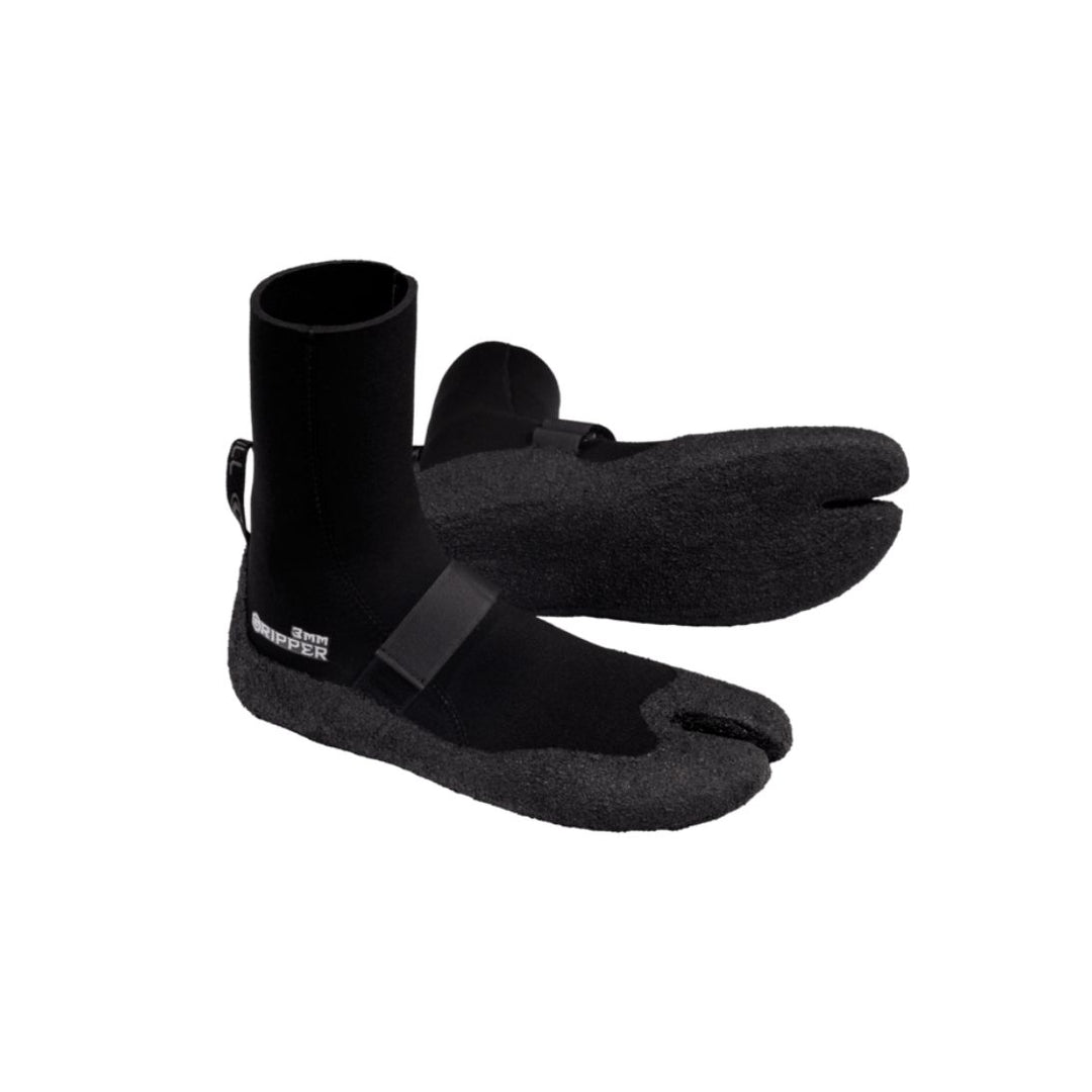 Pair of black neoprene boots on a white background