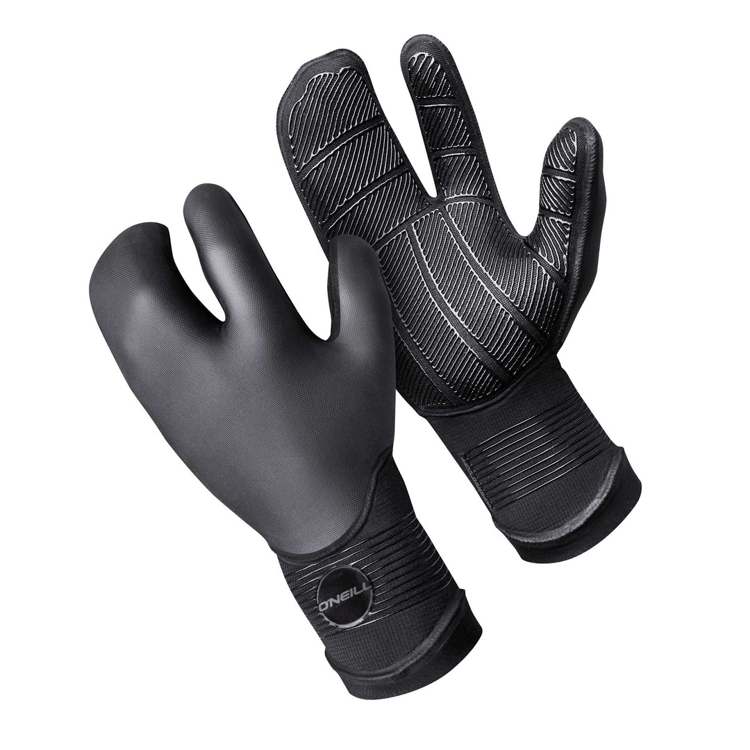 Pair of black gloves with textured palm on a white background