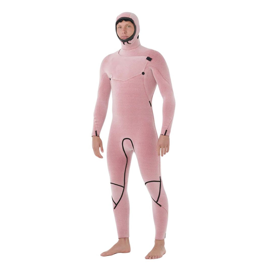 Man wearing a F-Bomb Fusion wetsuit from Rip Curl inside out to show the inner lining
