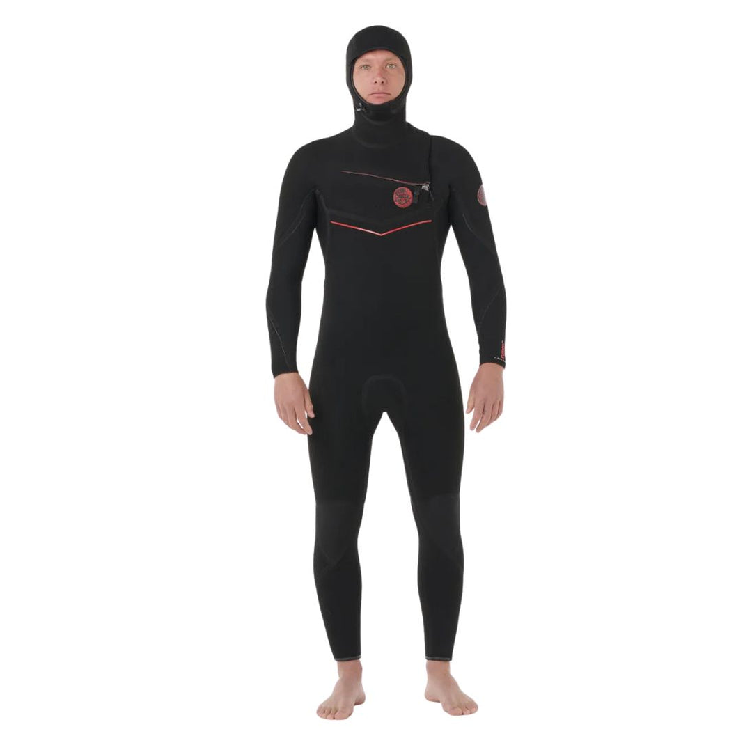 Black wetsuit with red accents on a white background