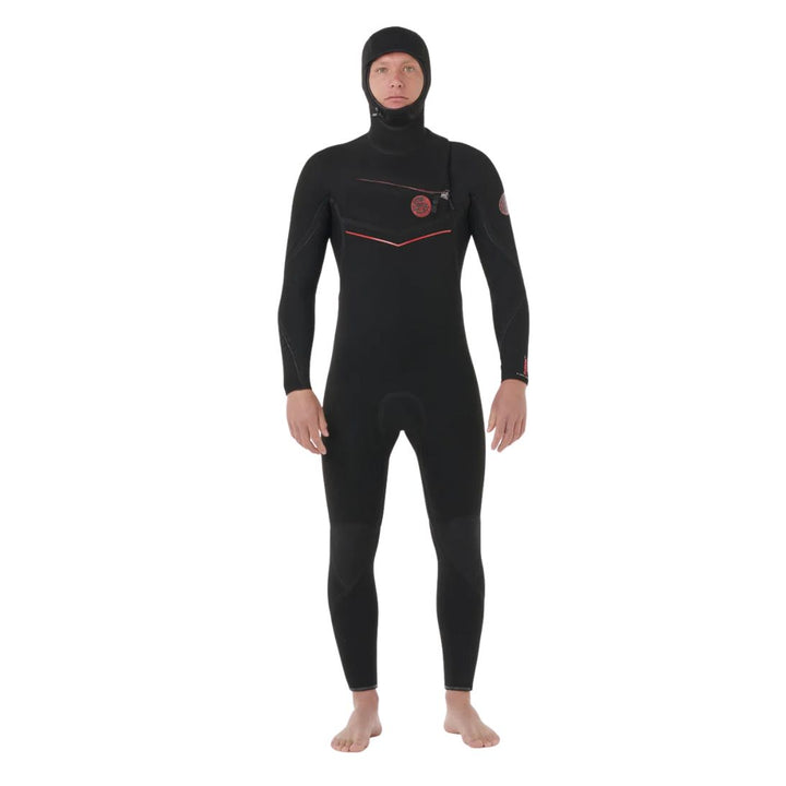 Black wetsuit with red accents on a white background