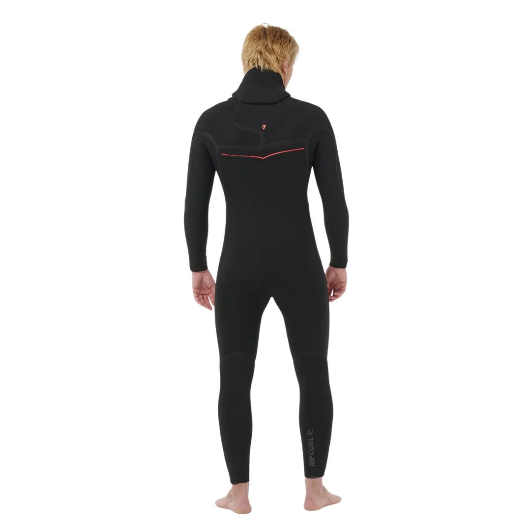 Person wearing a black wetsuit on a white background