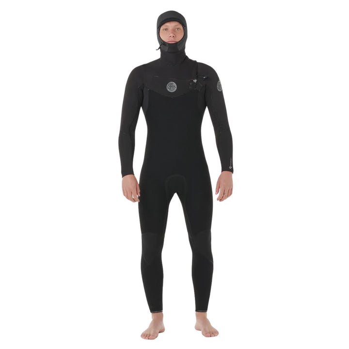 Black wetsuit with a hood on a white background