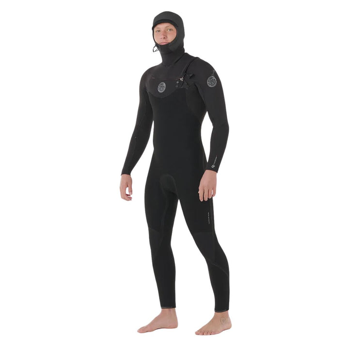 Person wearing a black wetsuit on a white background