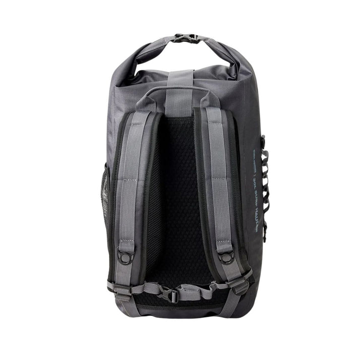 Gray backpack with black interior on a white background