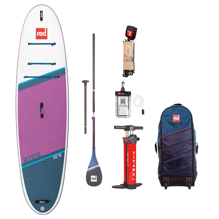 2023 Red Paddle 10ft 6in Ride aufblasbares Paddleboard-Paket
