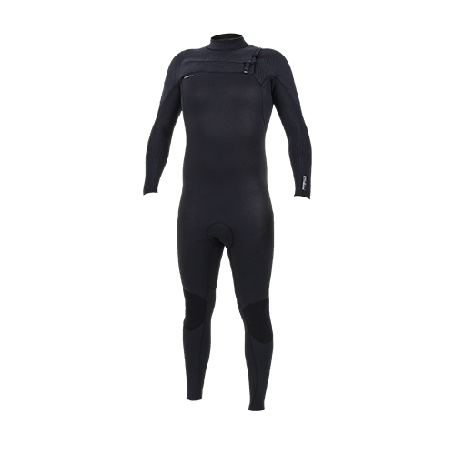 Black O'Neill Hyperfreak 3/2mm mens wetsuit with a chest zip. Front View