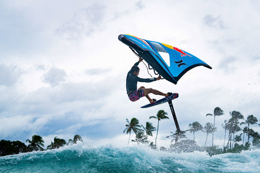 Kai Lenny from Team Red Bull, wing foiling in the tropics with a Wasp Wing. 