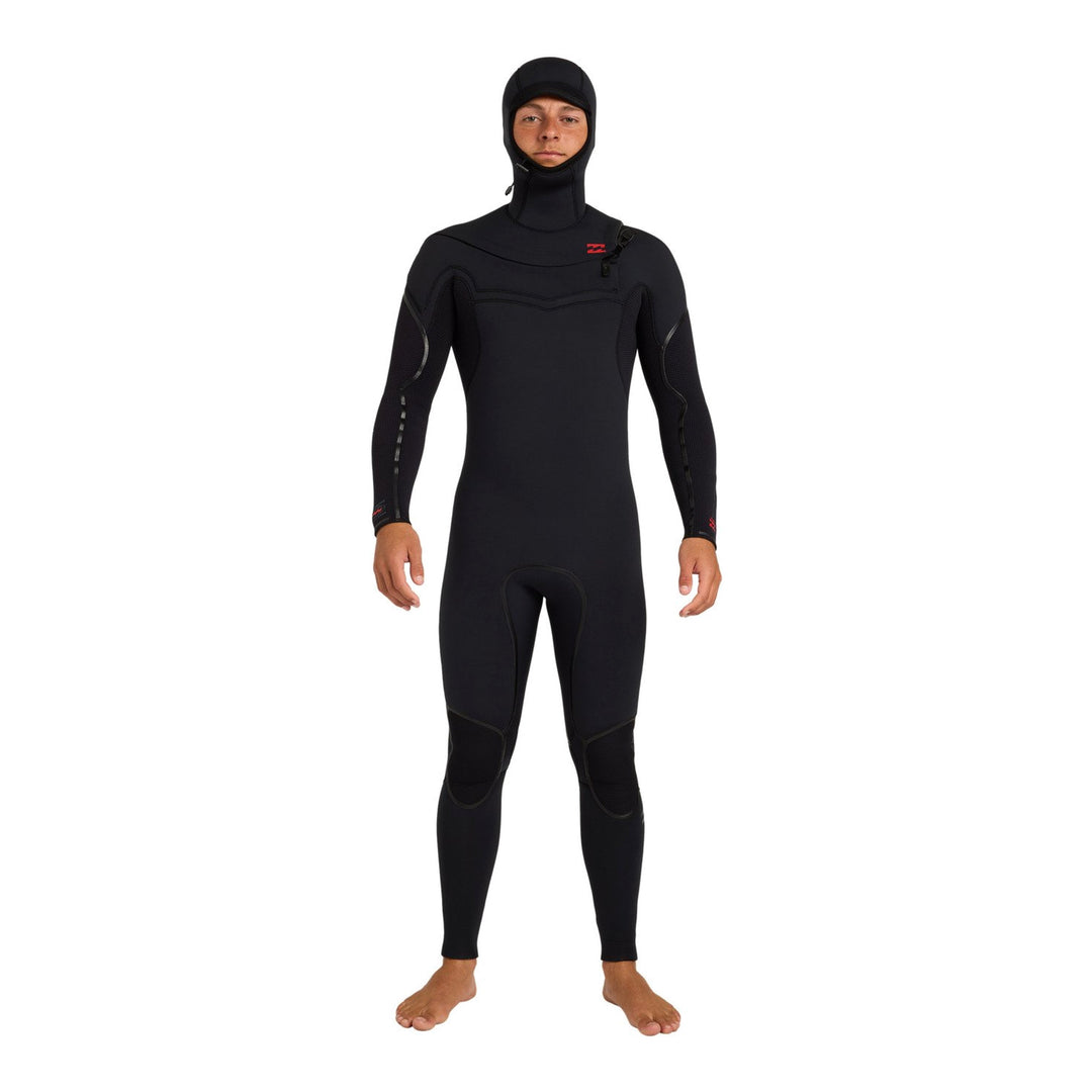 Billabong Absolute Ultra 5/4 hooded chest zip wetsuit in black, front view