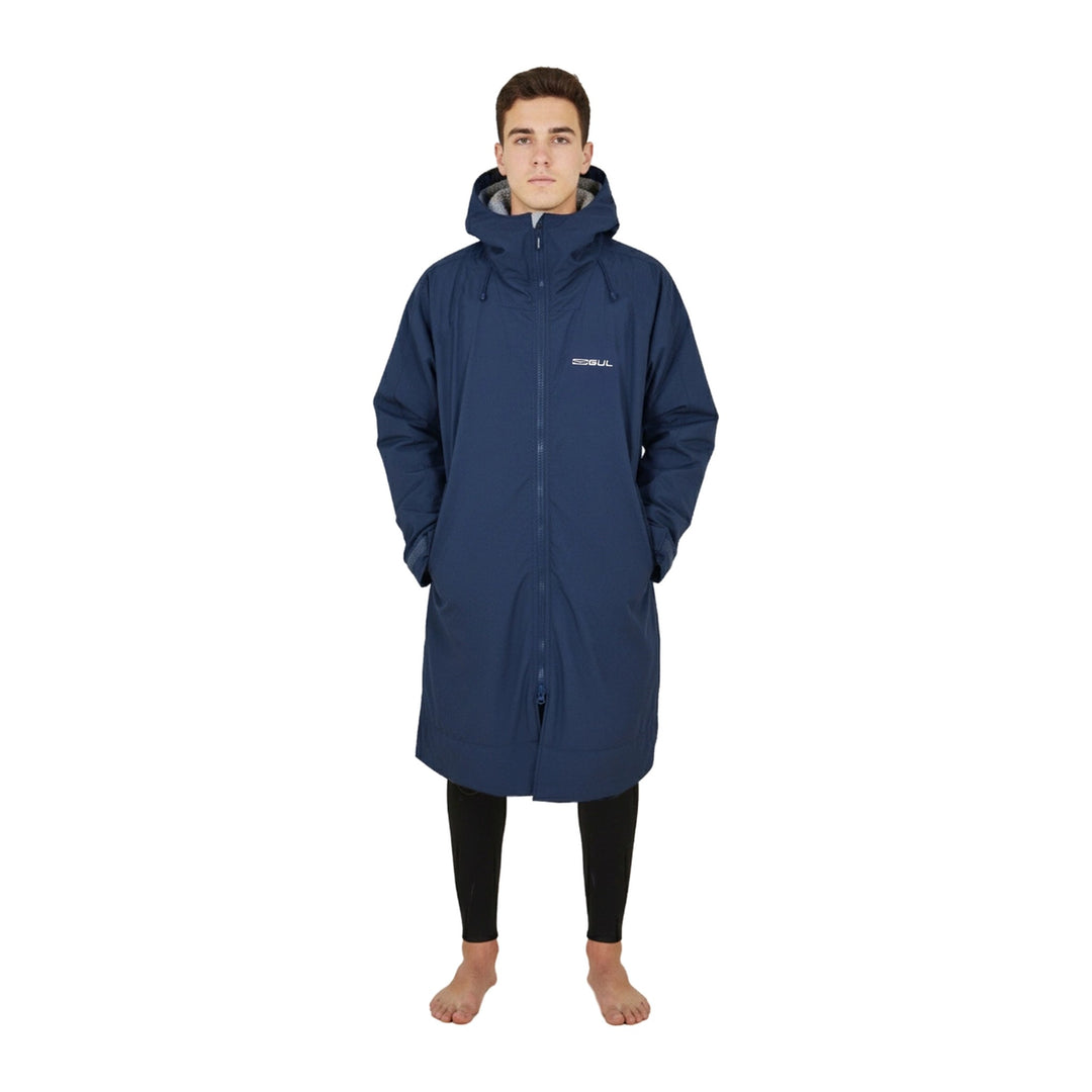 Gul Revorobe changing robe in navy/grey, front view
