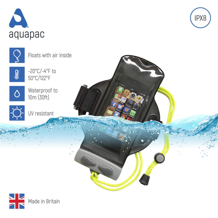 Studio Photo of aquapac waterproof armband phone case technical details