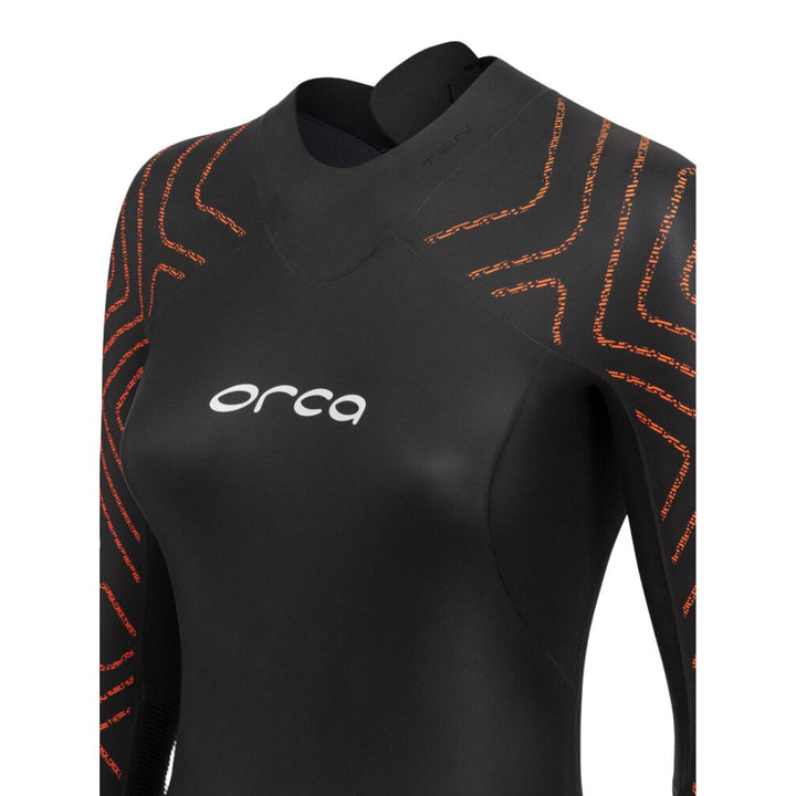 Studio Photo of Orca  Vitalis TRN Open Water Swimming Womens Wetsuit. Close up detailed view of the front.