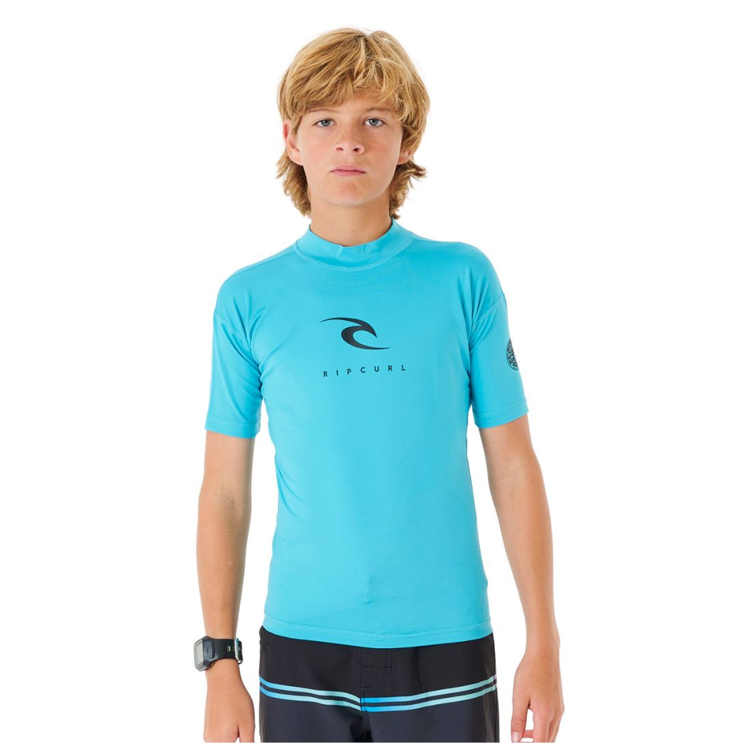 Studio Photo of Rip Curl Kids Short Sleeved Rash Vest Blue