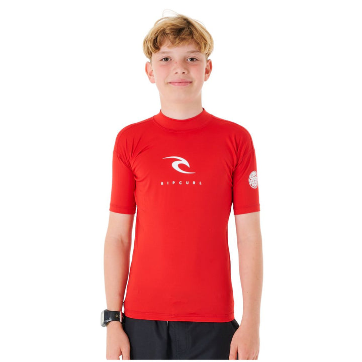 Studio Photo of Rip Curl Kids Short Sleeved Rash Vest Red