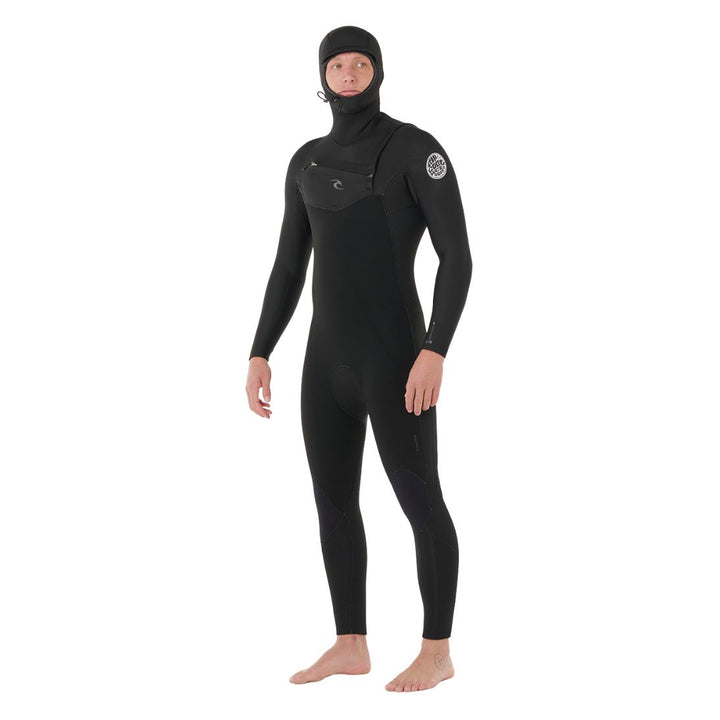 Person wearing a black wetsuit on a white background