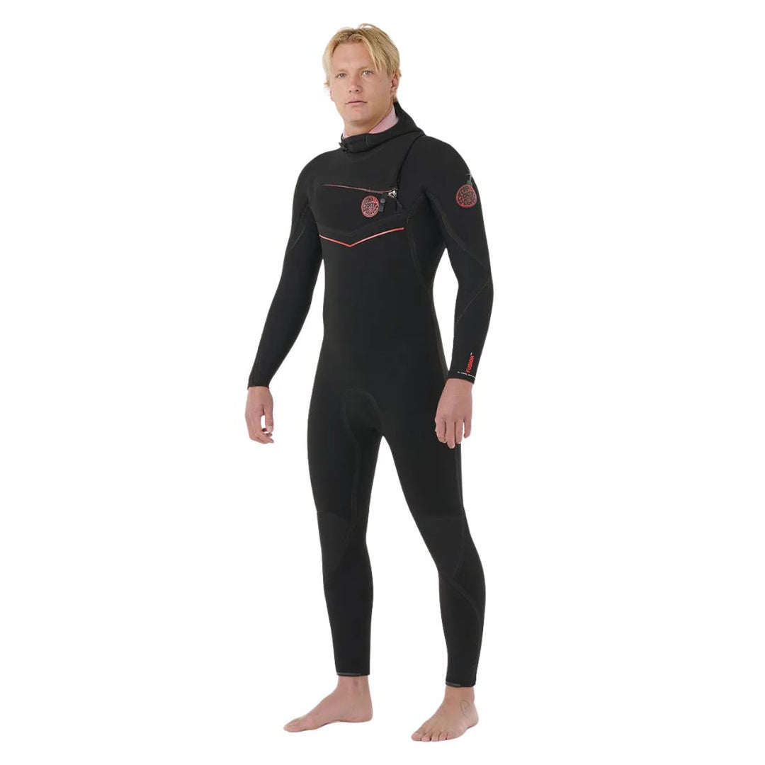 Man wearing a black wetsuit on a white background