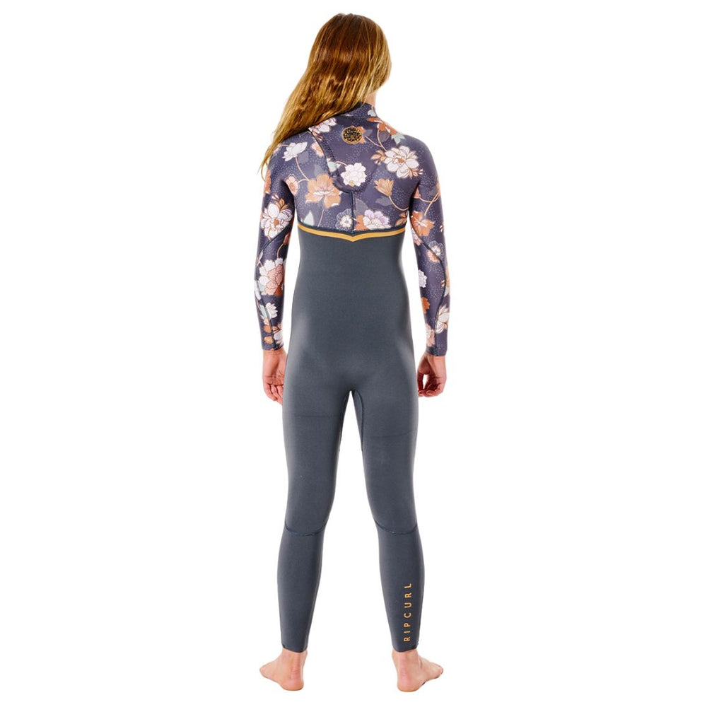 Studio Photo of Girls Flashbomb 5/3 Chest Zip Kids Wetsuit. Back view. 