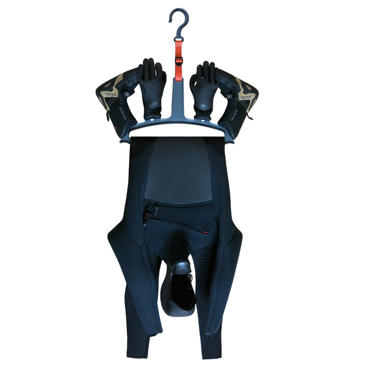 The C-Monsta hanger showing a wetsuit, boots and gloves drying.