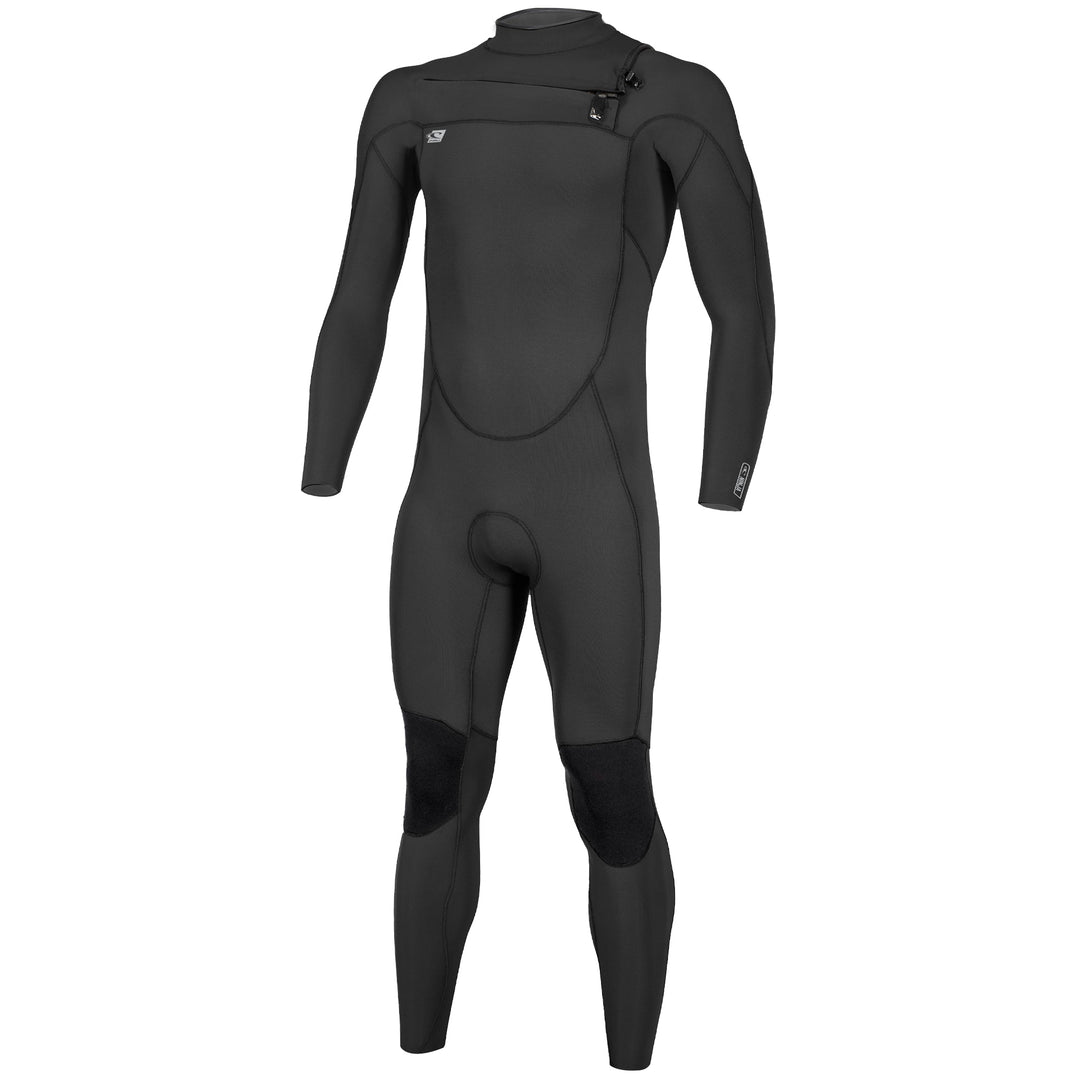 Front view of O'Neill Mens Ninja 5/4mm chest zip wetsuit for surfing and windsurf sports. 