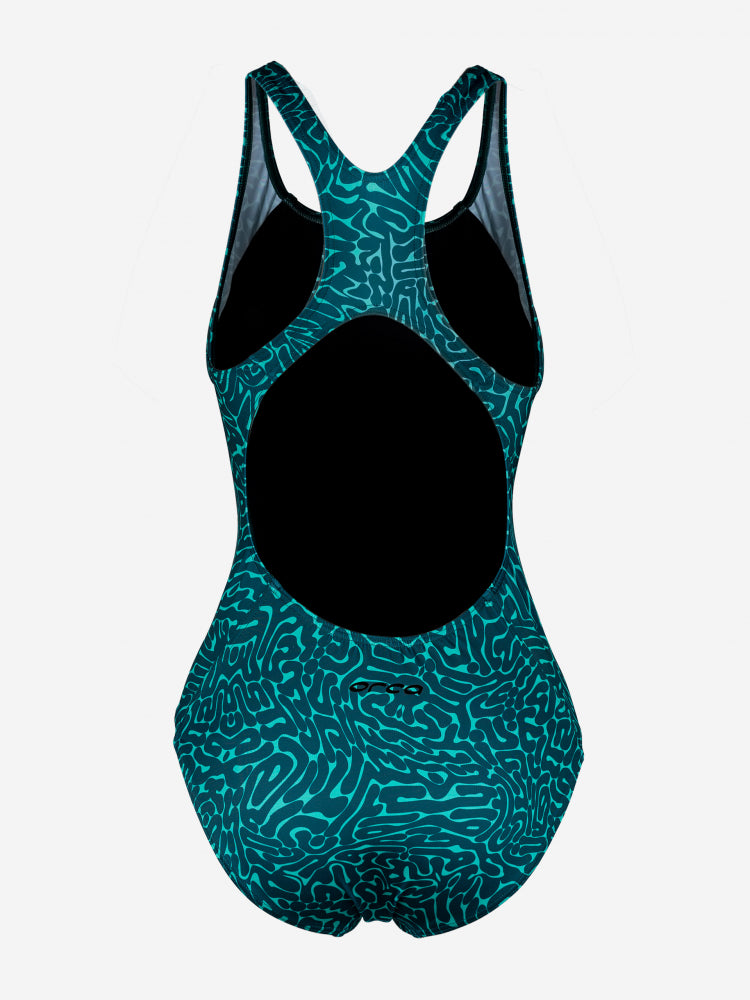 orca womens core one piece swimsuit blue green back